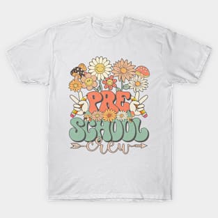 Back To School Retro Groovy Wildflower Preschool Crew Funny Teacher Girls T-Shirt